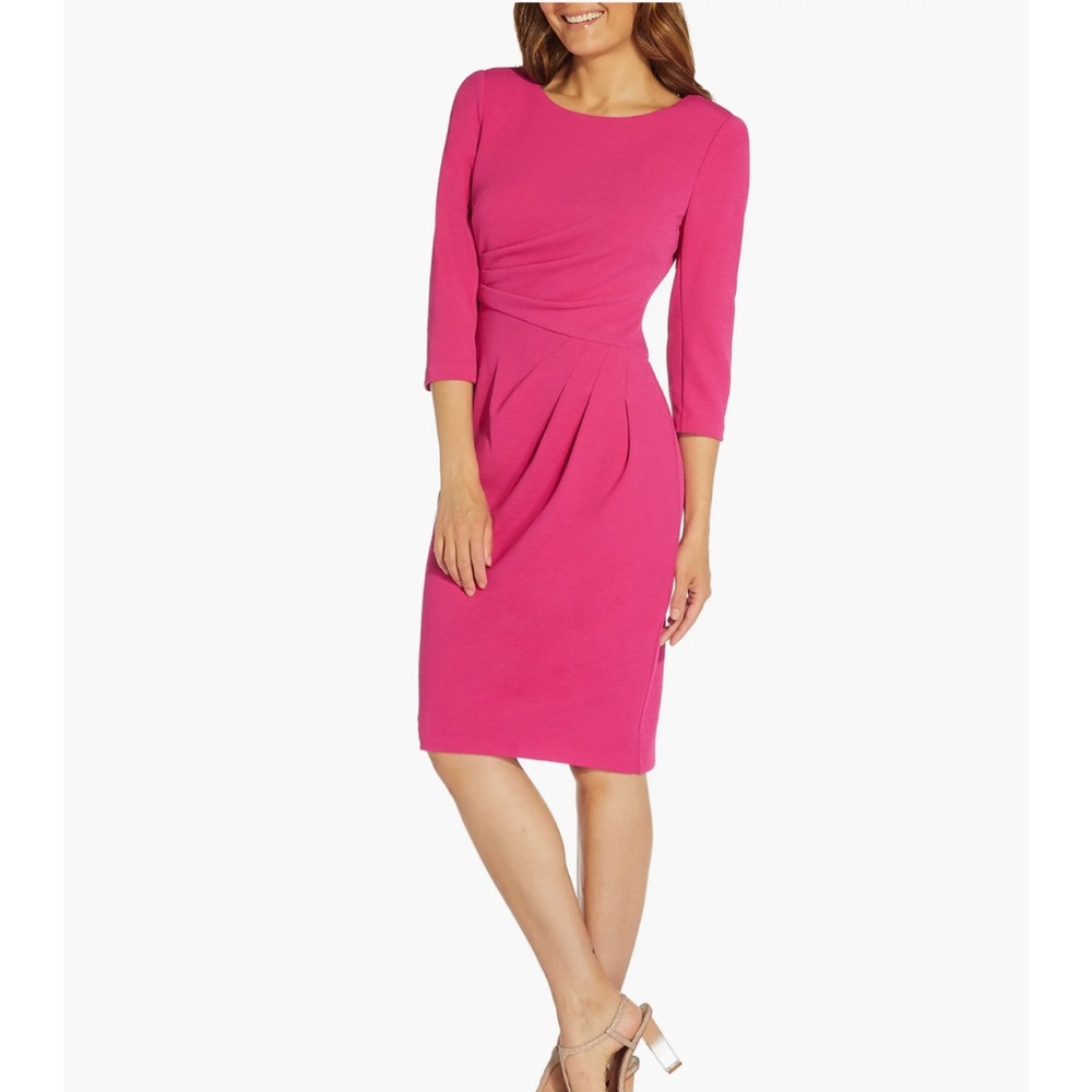 NWT Adrianna Papell Rio Drape Knit Sheath Dress in Super Pink